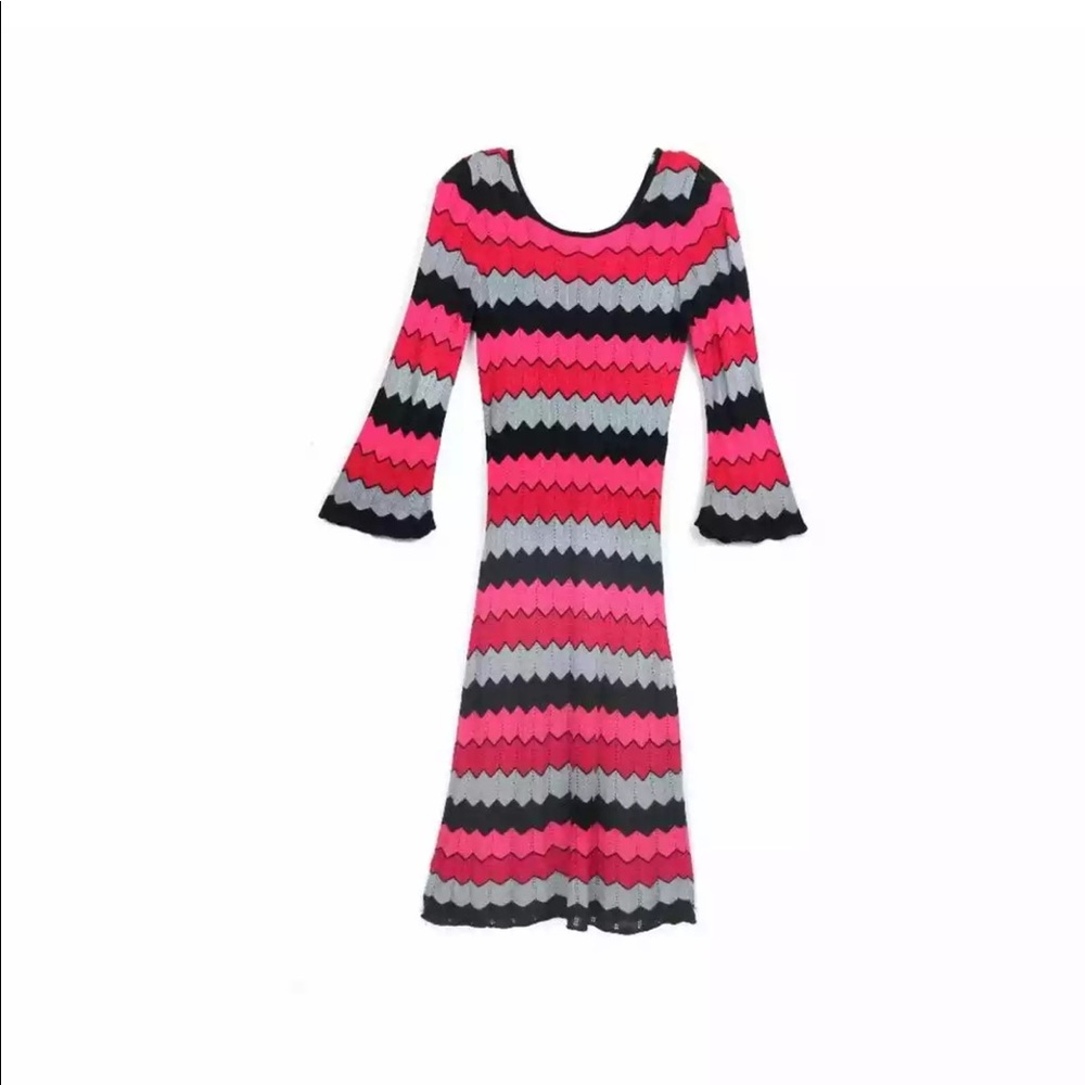 Jonathan Martin ZIG ZAG Chevron Dress Barbie Pink Black - Picture 4 of 6